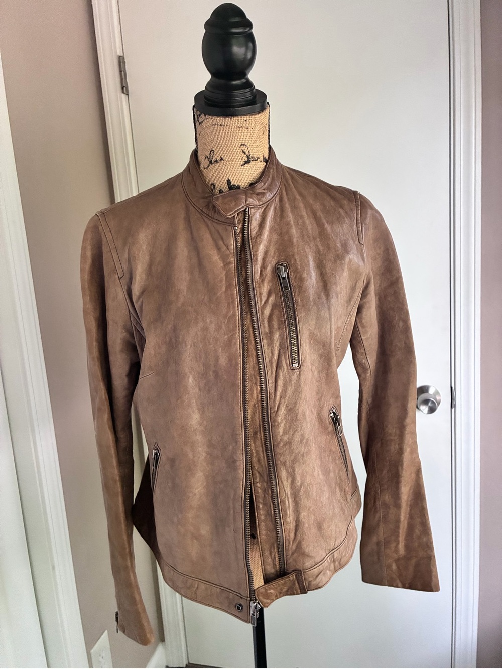 Banana Republic Distressed Brown Leather Bomber Jacket